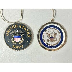 2 US Navy Christmas Ornament Military American Pride USA Gift Gold Tone Trim
